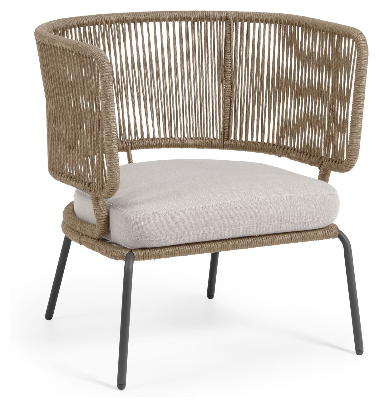 Nadin Lounge Chair with armrests, Beige rope/Steel legs