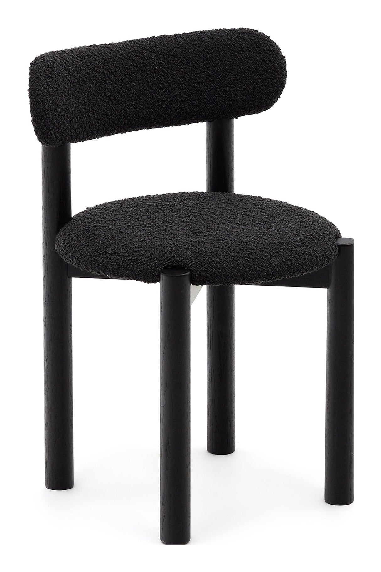 Nebai Dining chair, Black bouclé, Solid oak