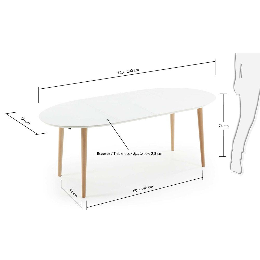 Oakland Dining table with extension, MDF, White, 120(200)x90