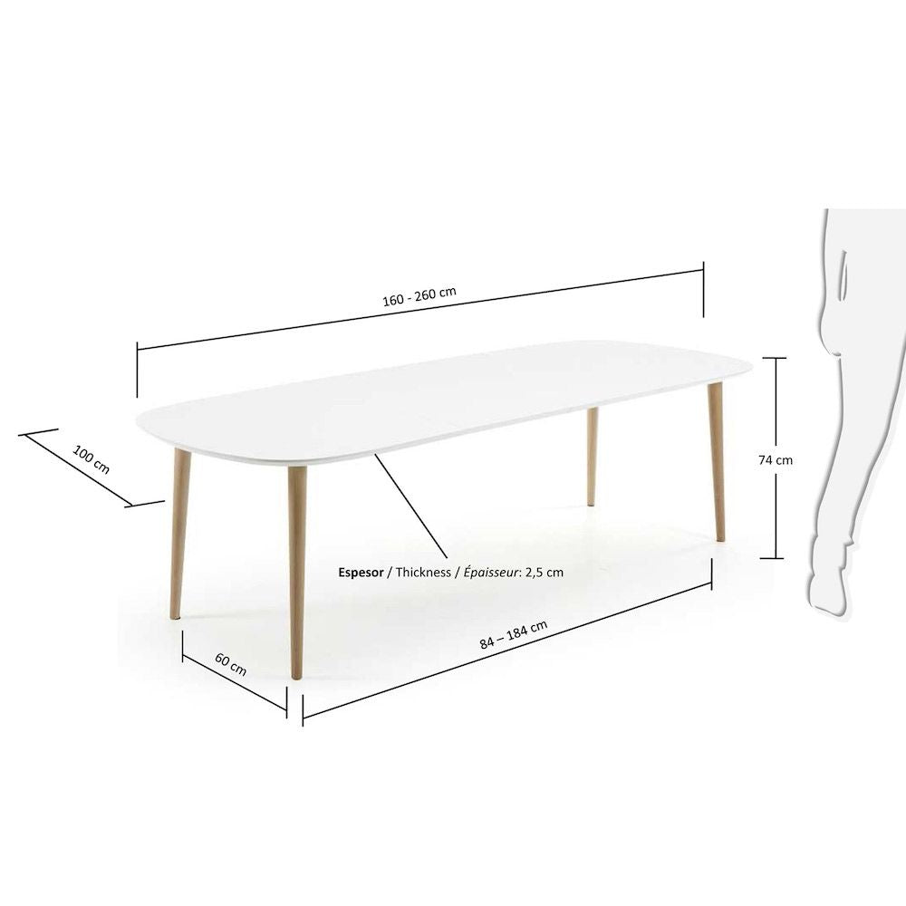 Oakland Dining table with pull-out, MDF, White, 160(260)x100