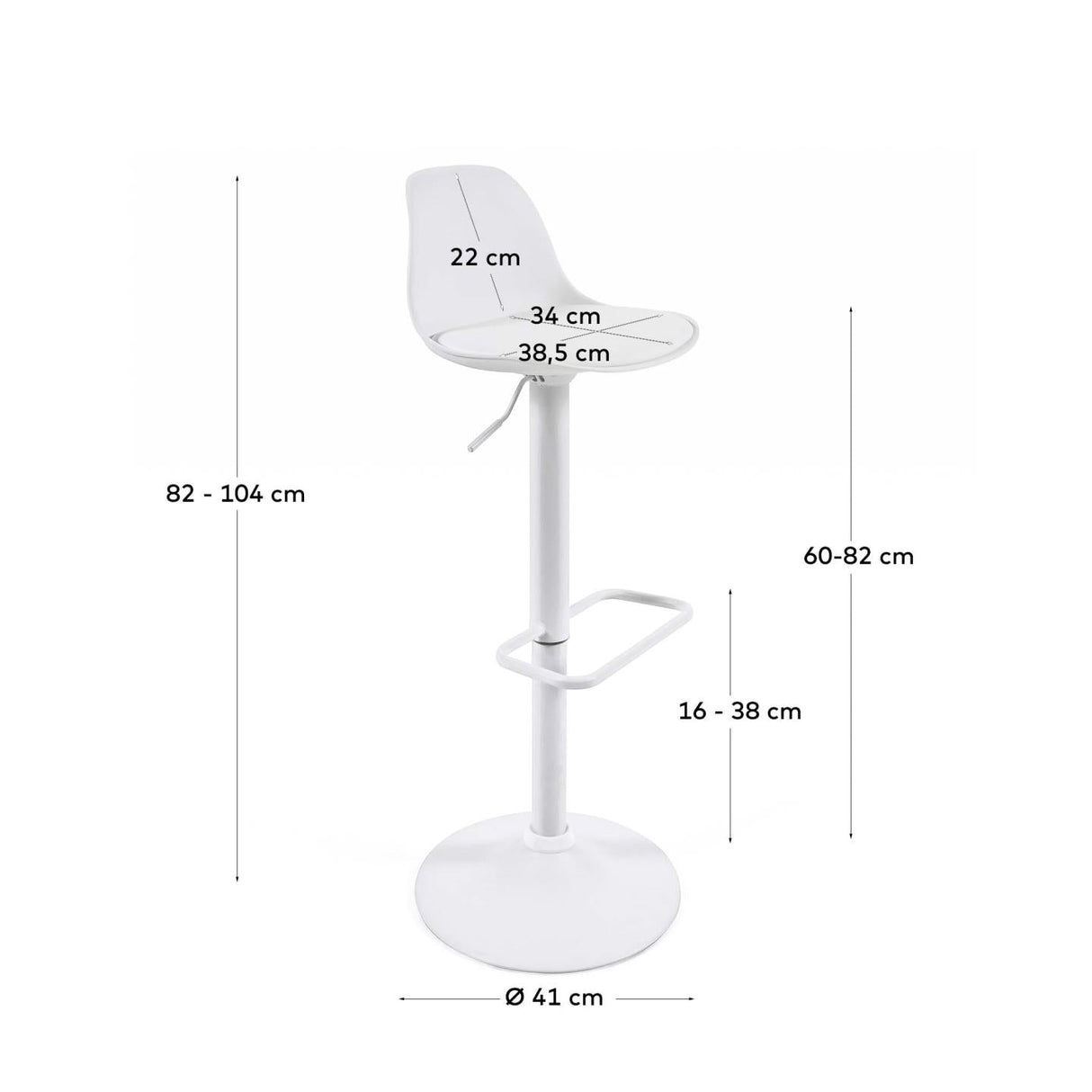 Orlando-T Bar stool, White synthetic leather and matte white steel