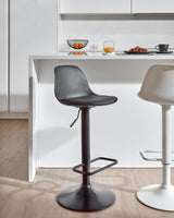 Orlando-T Bar stool, Black synthetic leather and matte black steel