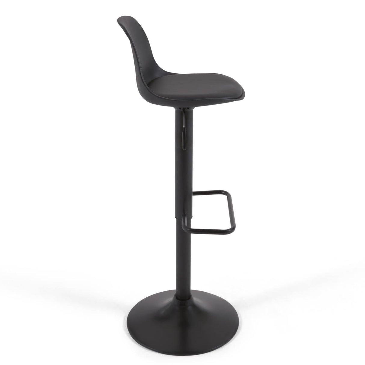 Orlando-T Bar stool, Black synthetic leather and matte black steel