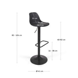 Orlando-T Bar stool, Black synthetic leather and matte black steel