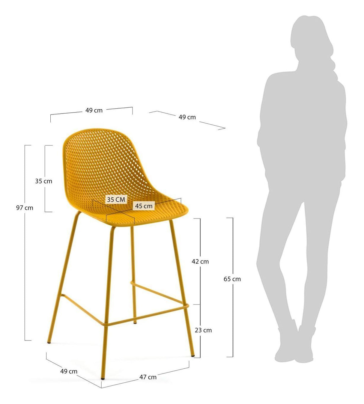 Quinby bar stool SH: 65cm, Yellow