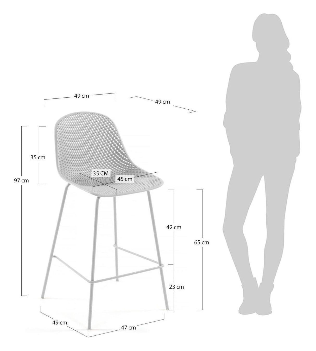 Quinby bar stool SH: 65cm, White