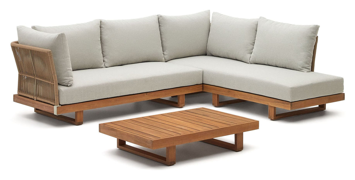 Raco 5-seater corner sofa and coffee table, Solid acacia wood