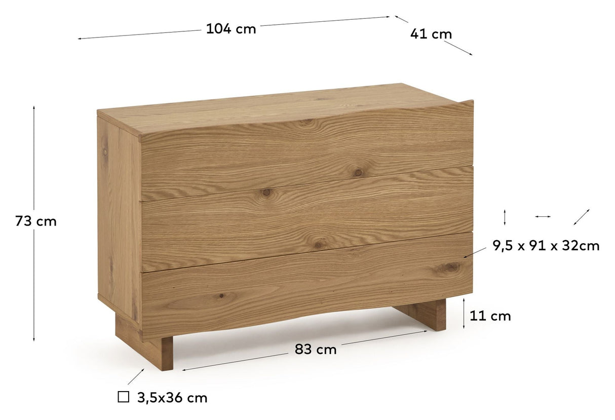 Rasha Chest w. 3 drawers, 104x73, Oak veneer