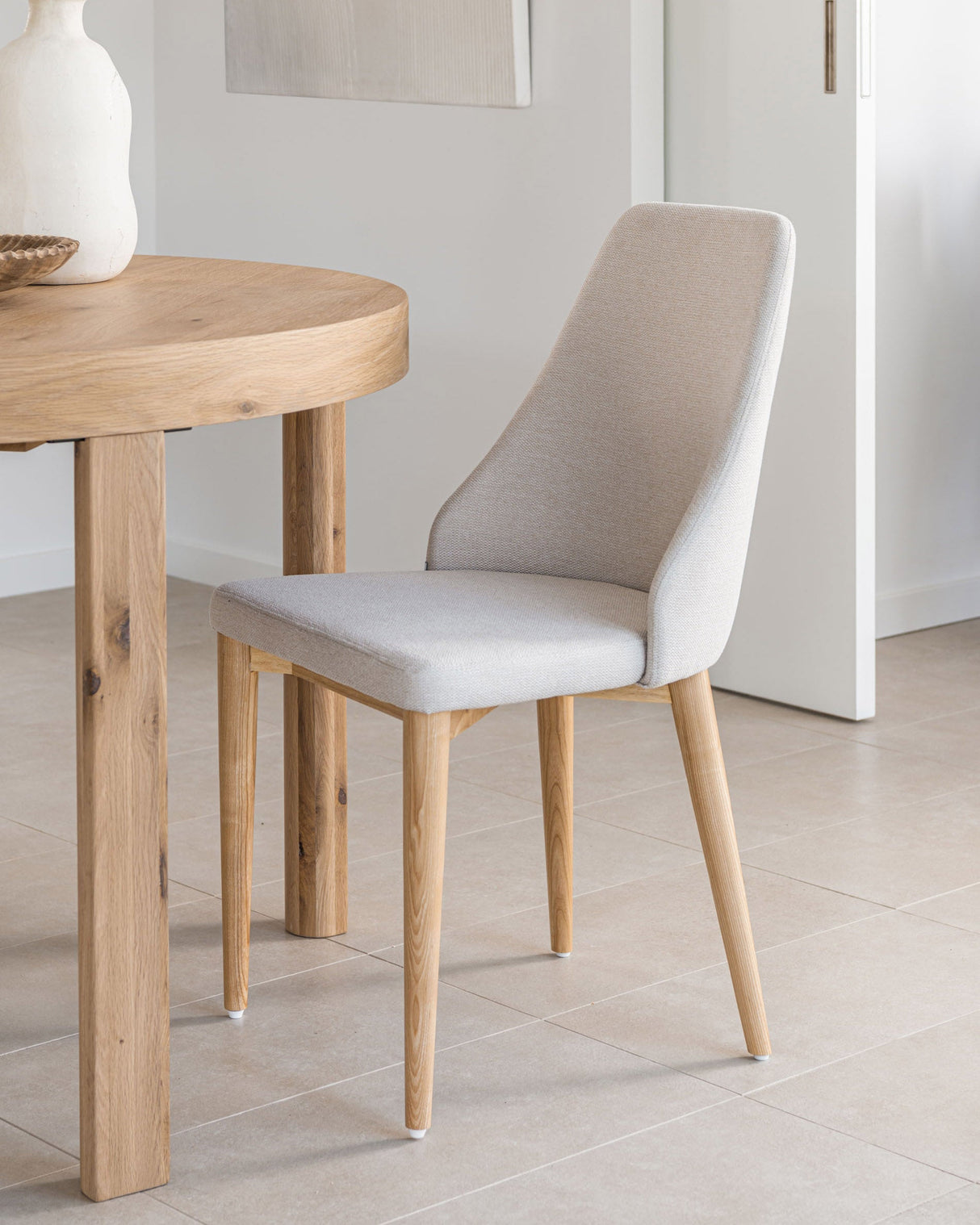 Rosie Dining chair with upholstered seat, Beige fabric