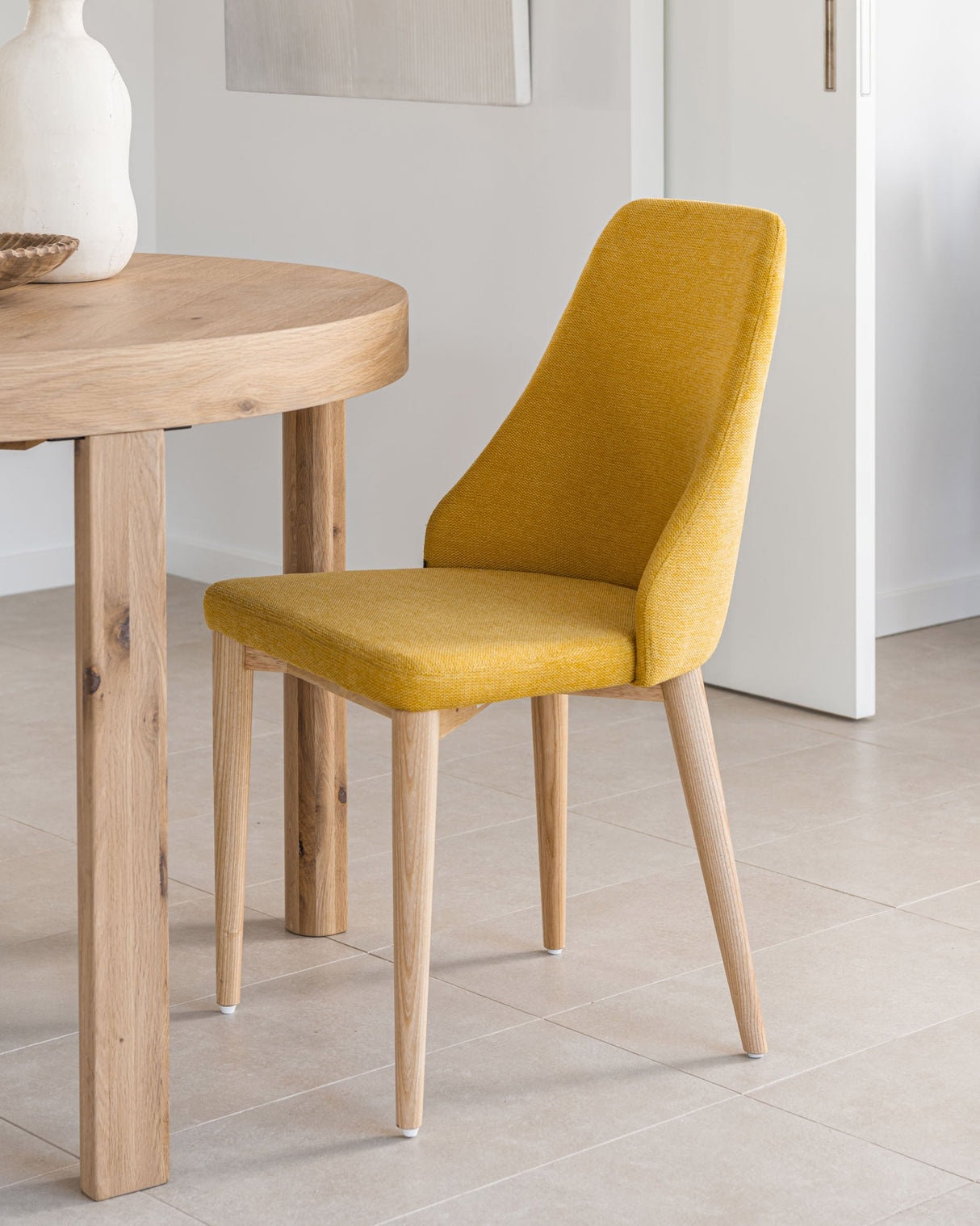 Rosie Dining chair with upholstered seat, Yellow fabric