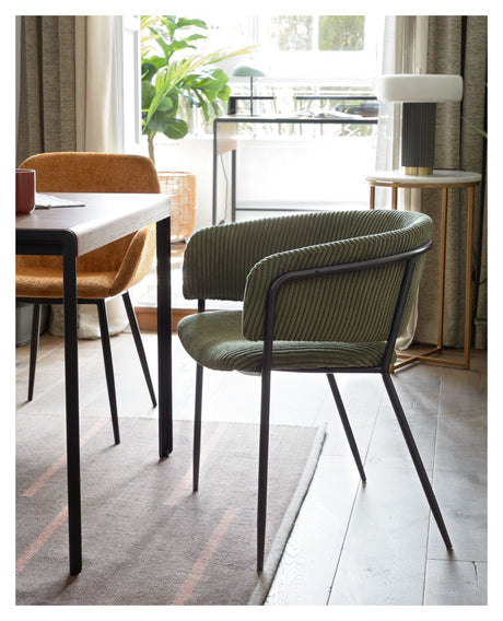 Runnie Dining Chair, Dark Green Velvet/Black Steel Legs