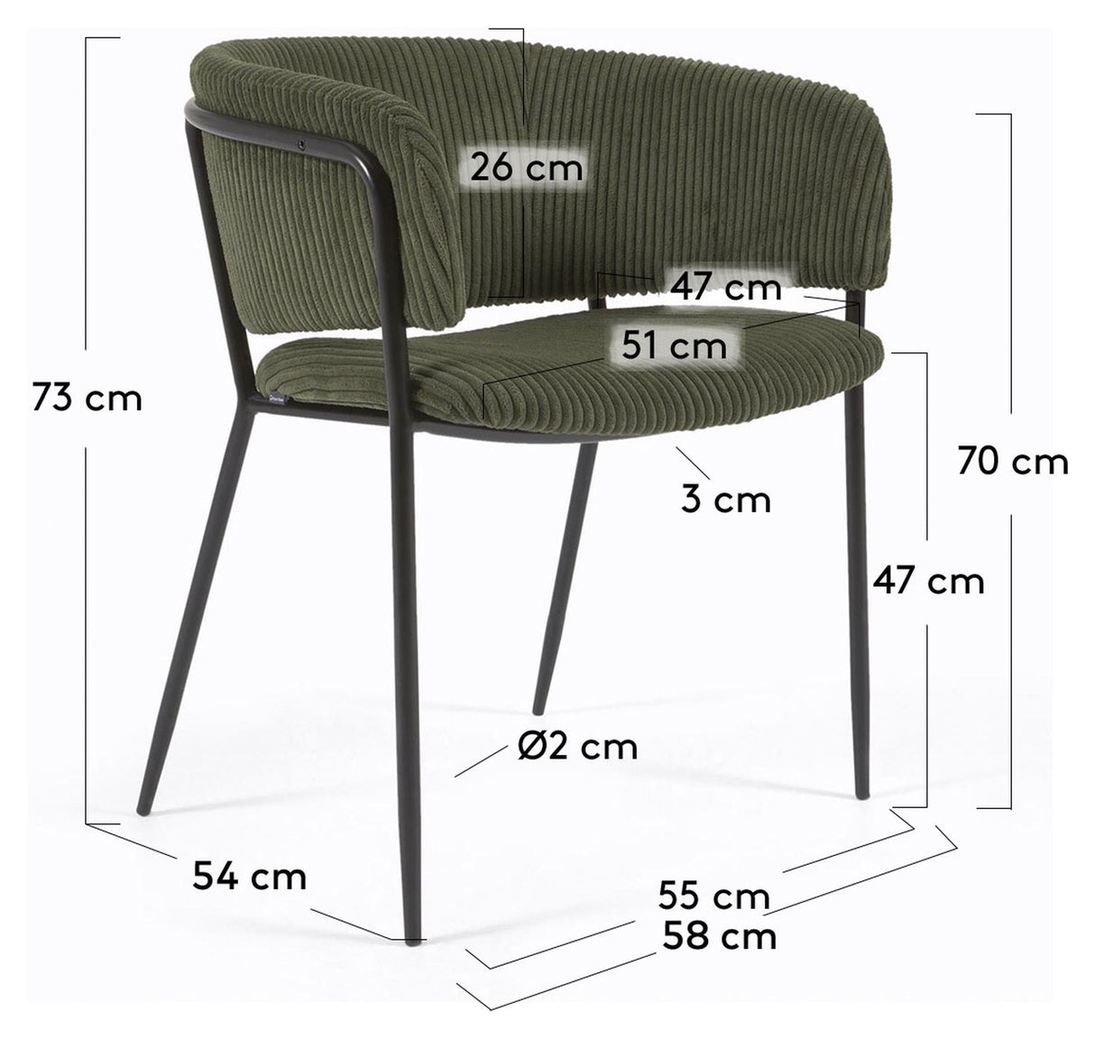 Runnie Dining Chair, Dark Green Velvet/Black Steel Legs