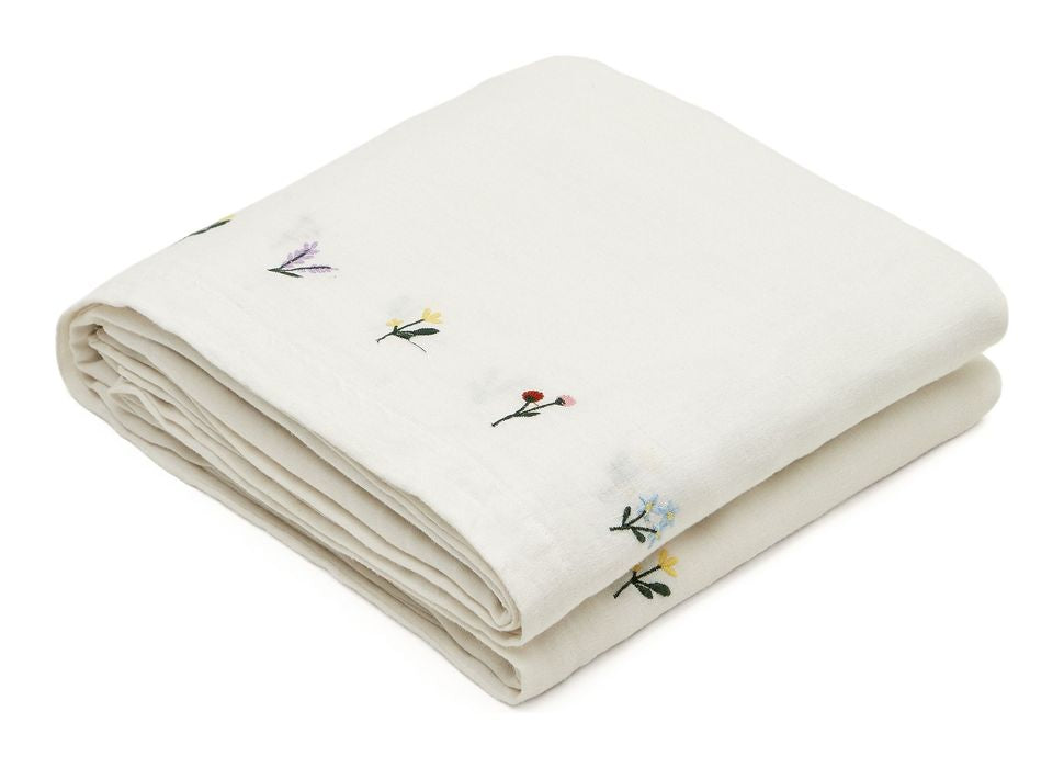 Sadurni Tablecloth with floral embroidery, White linen, 170x250