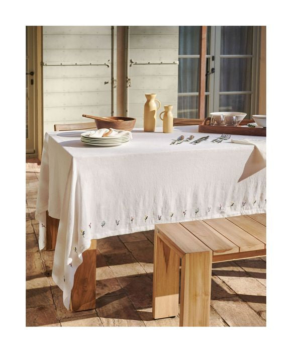 Sadurni Tablecloth with floral embroidery, White linen, 170x250