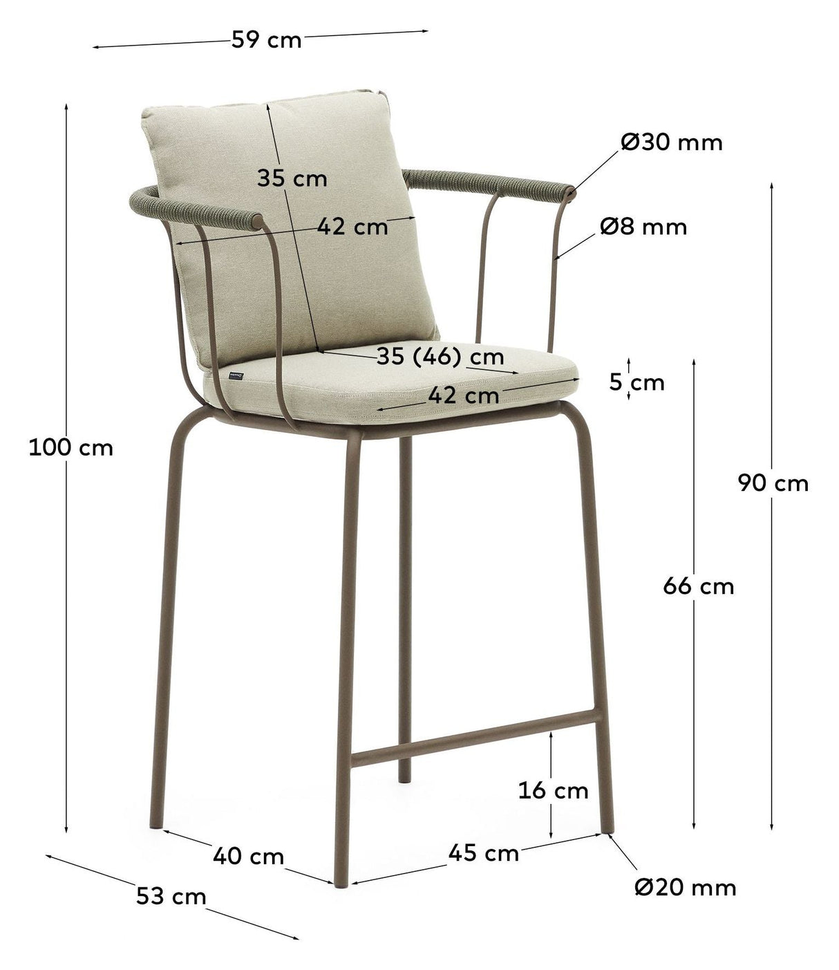 Salguer Barstool, Brown