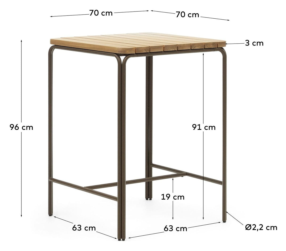 Salguer Garden table, Brown acacia, 70x70