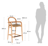 Sheryl bar stool SH: 69cm, Beige/Light Wood