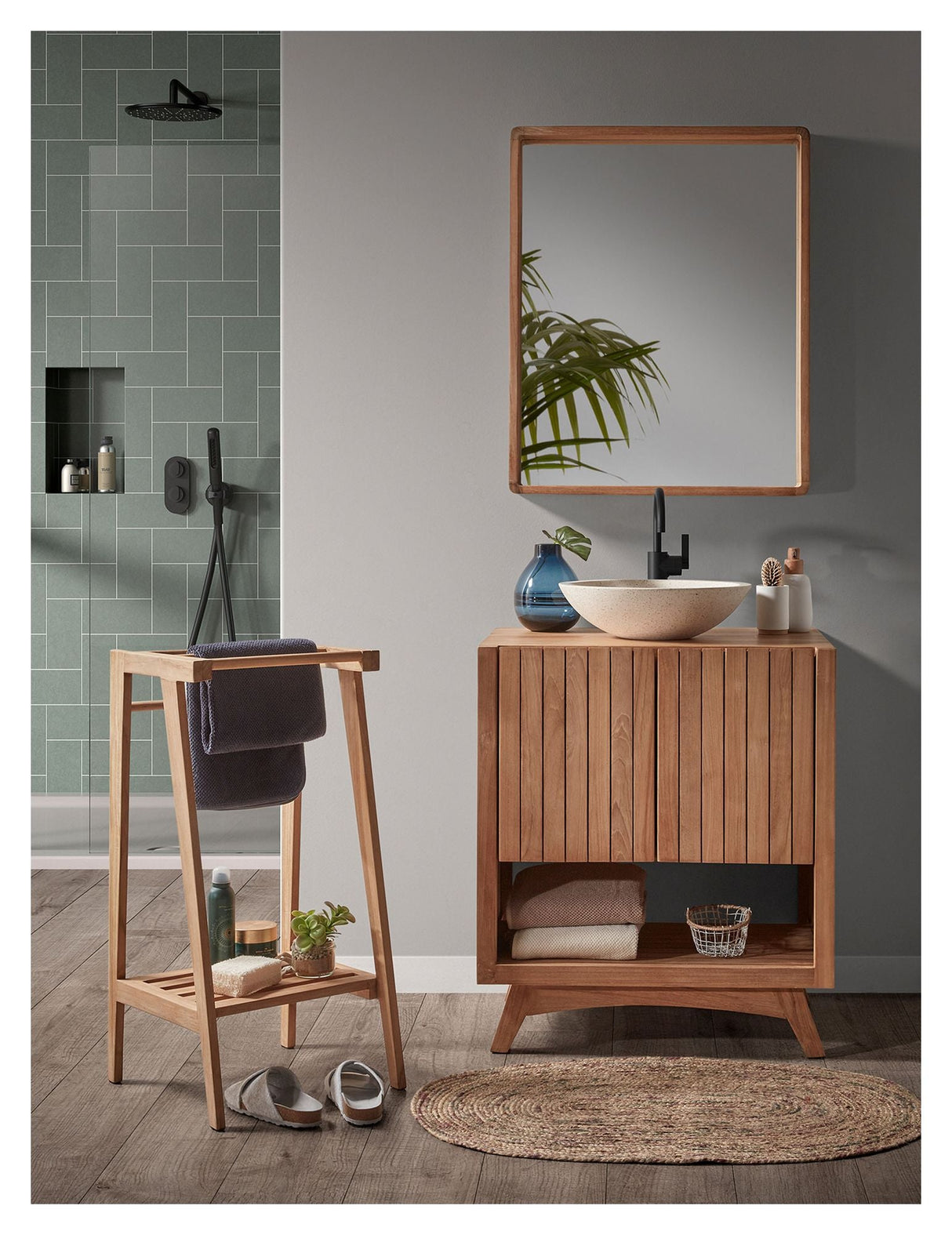 Sunday Mirror for Bathroom 80x65 Teak