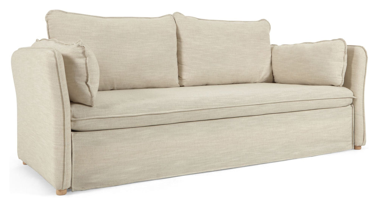 Tanit Sofa bed, B210, Off-White linen/Beech legs