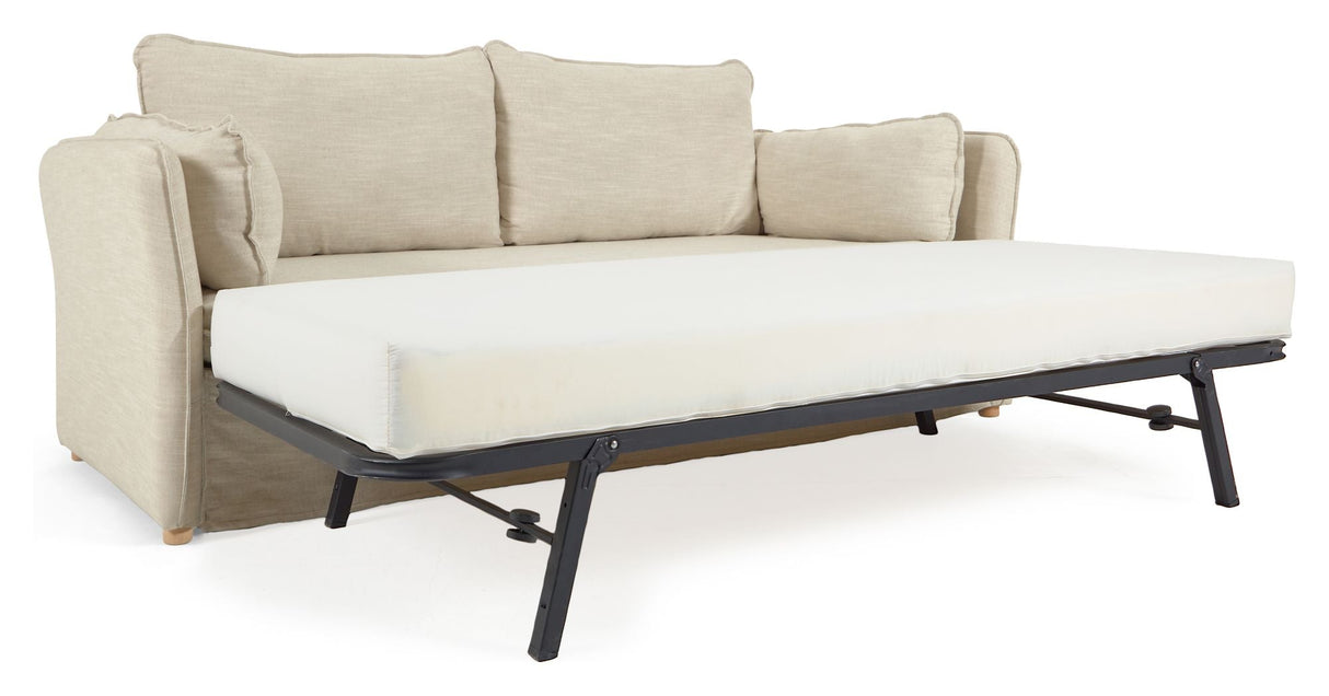 Tanit Sofa bed, B210, Off-White linen/Beech legs