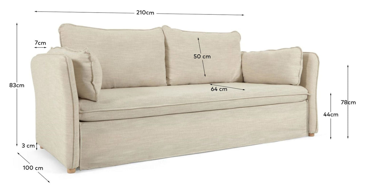 Tanit Sofa bed, B210, Off-White linen/Beech legs