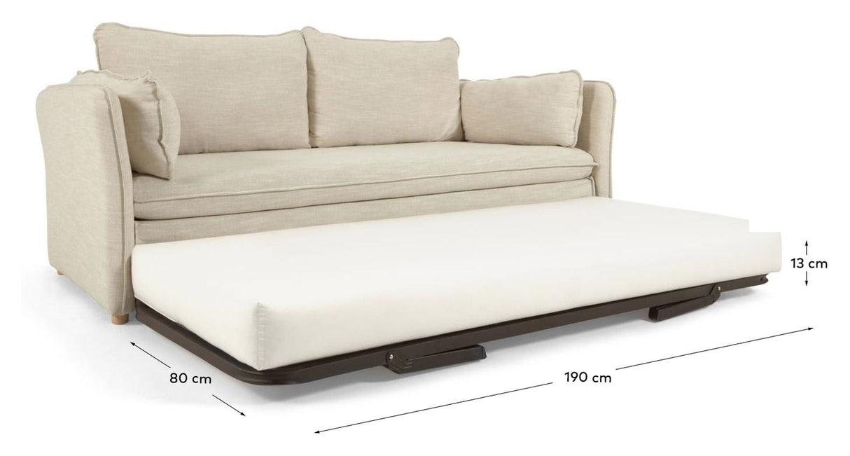 Tanit Sofa bed, B210, Off-White linen/Beech legs