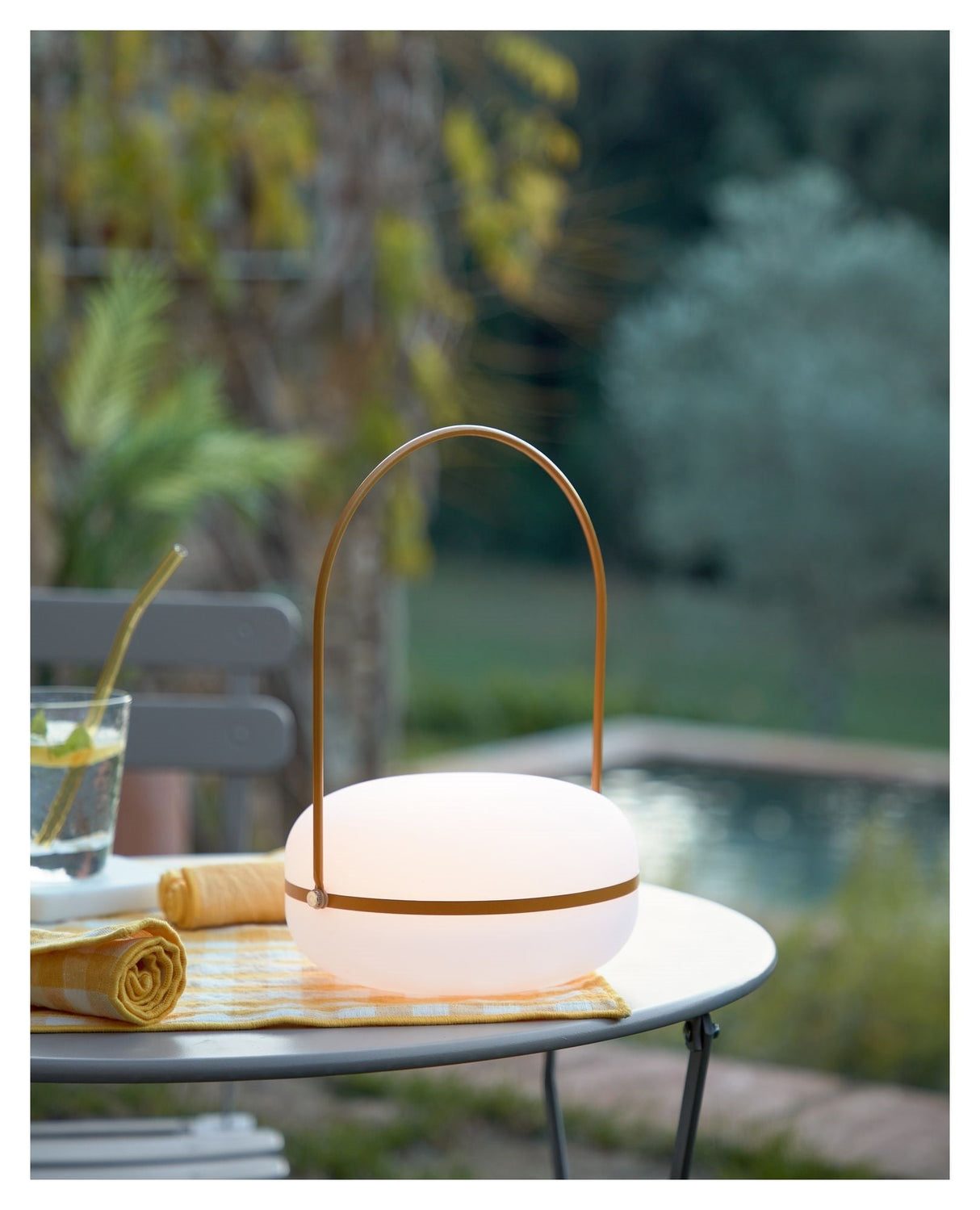 Tea Outdoor Table Lamp, Polythene/Yellow Metal