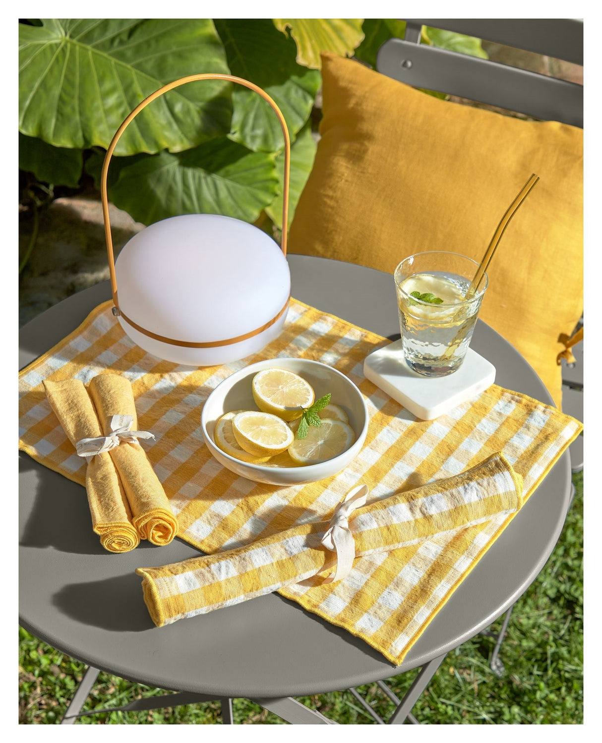 Tea Outdoor Table Lamp, Polythene/Yellow Metal