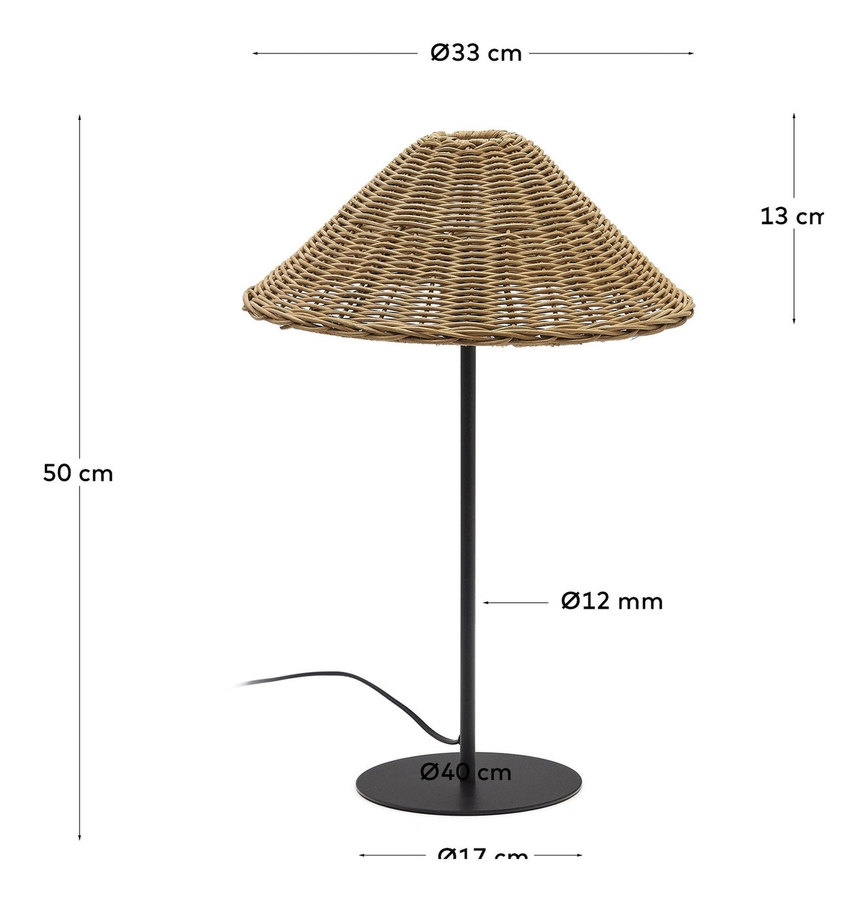 Urania Table lamp with black finish, Rattan and metal