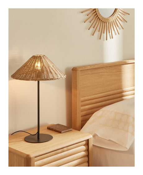 Urania Table lamp with black finish, Rattan and metal