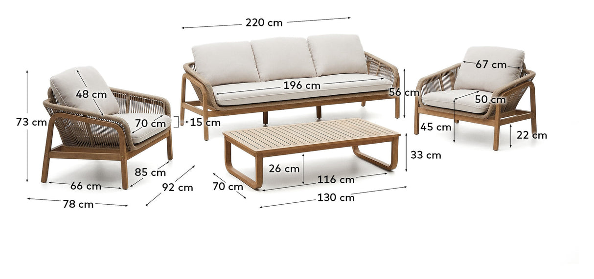 Vellana set: 3-seater sofa, 2 armchairs and coffee table