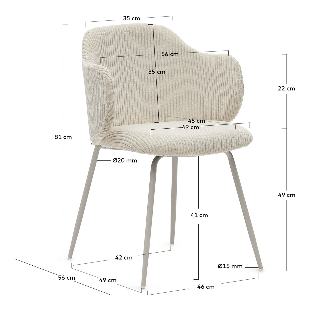 Yunia Dining chair with armrests, Beige velvet