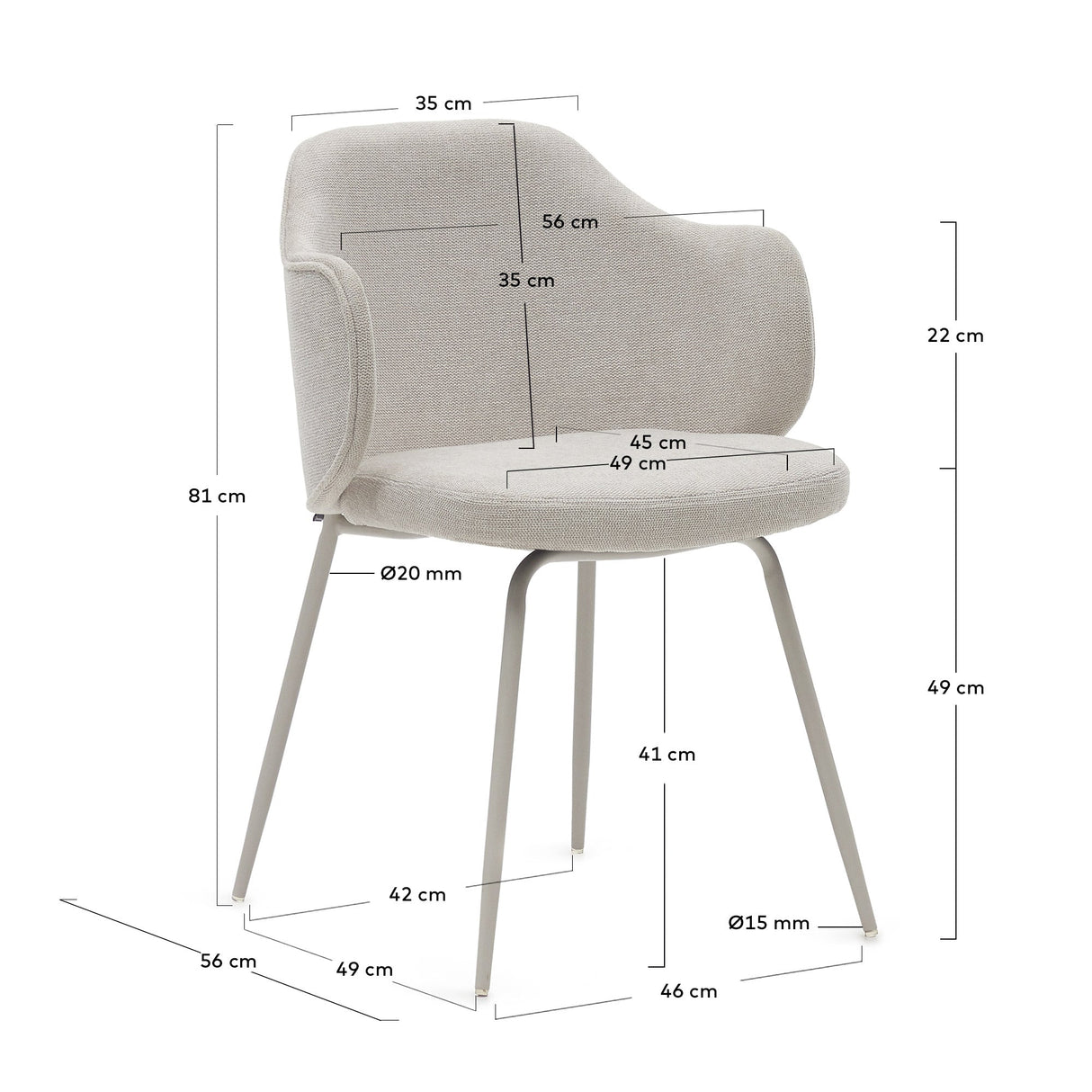 Yunia Dining chair with armrests, Beige fabric