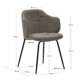 Yunia Dining chair with armrests, Brown fabric