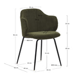 Yunia Dining chair with armrests, Green velvet