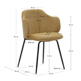 Yunia Dining chair with armrests, Yellow velvet