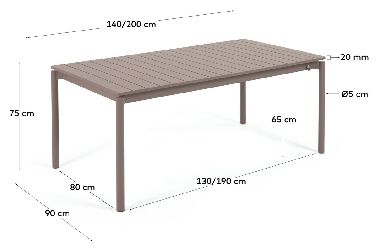 Zaltana Garden table with extension, 140/200x90, Mat Brown aluminum