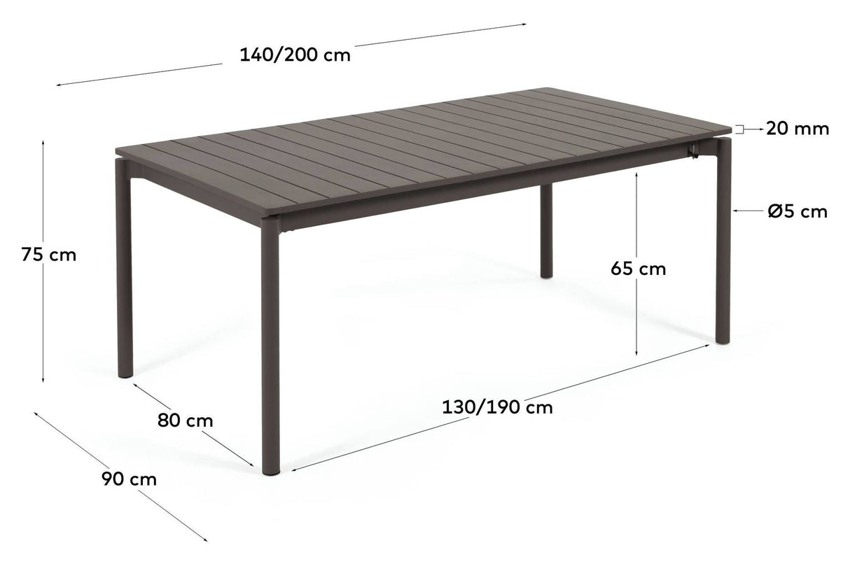 Zaltana Garden table with extension, 140/200x90, Mat Black aluminum