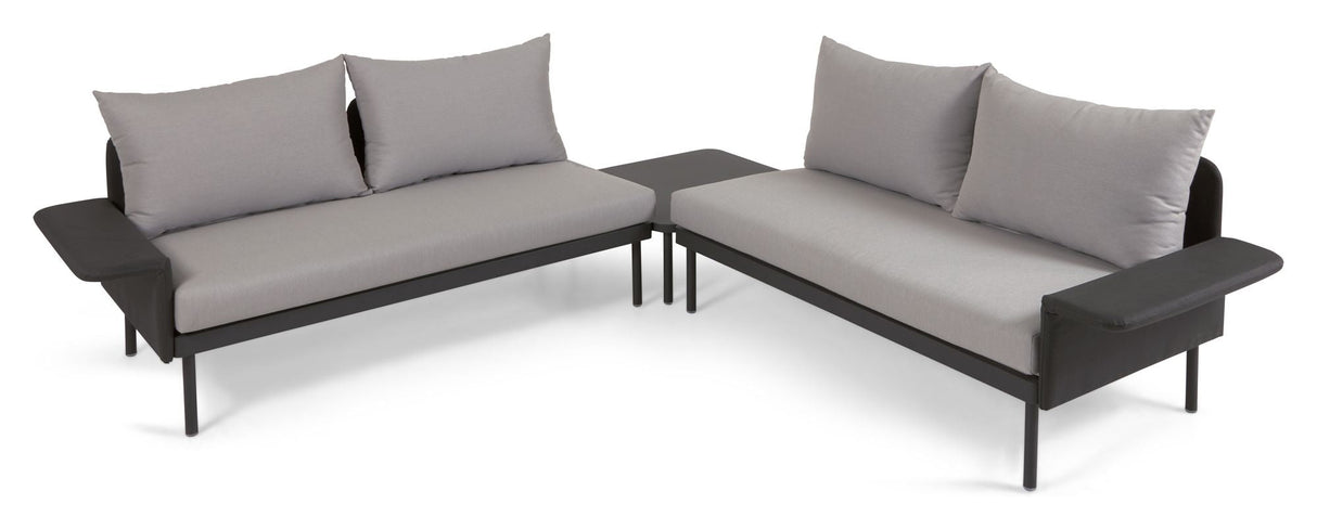 Zaltana Lounge Corner sofa with table, Matte Black aluminum