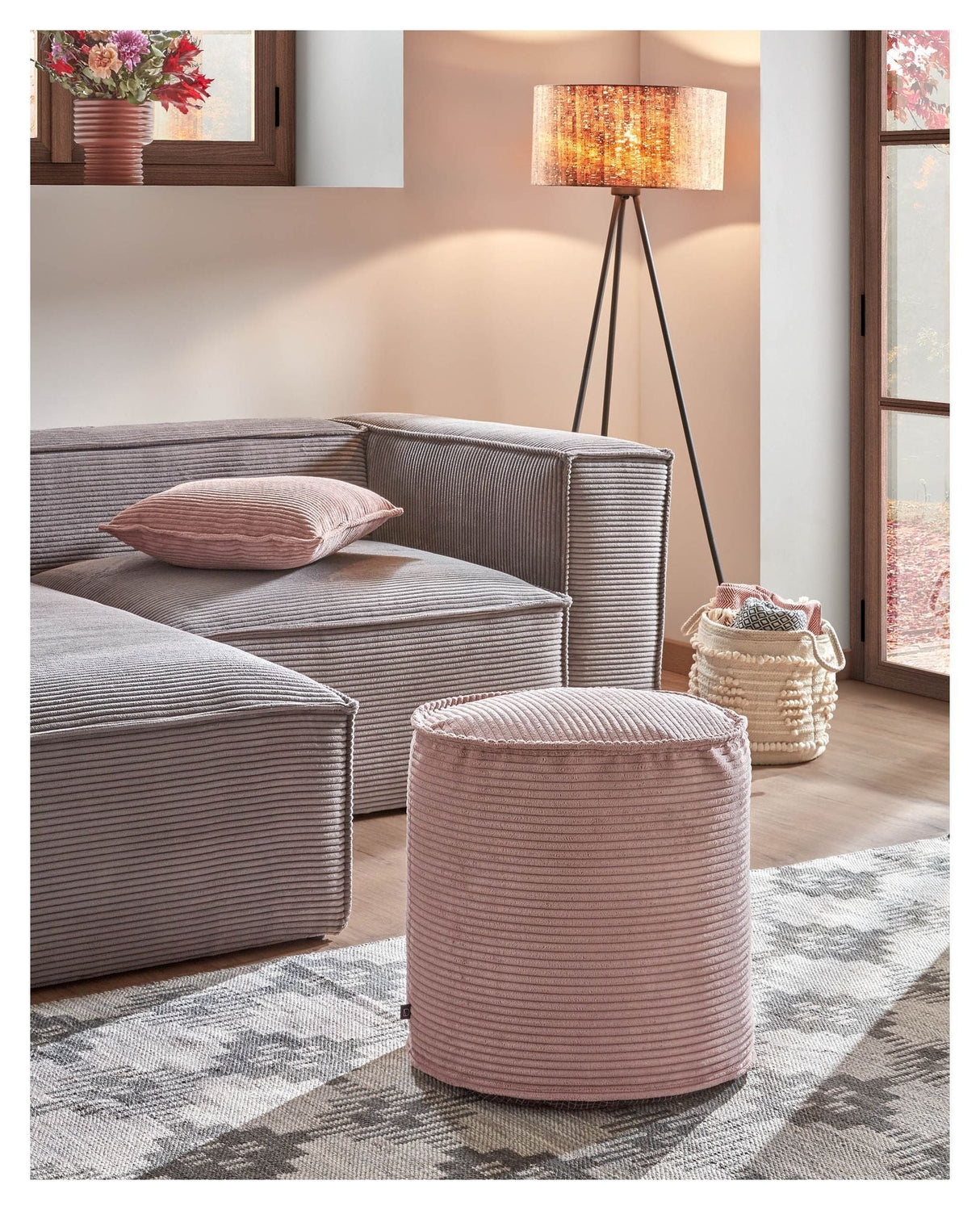 Zina Pouf Pink Velvet, Ø40