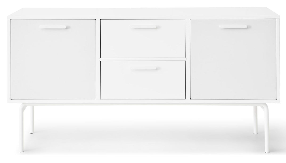 Keep AV Cabinet on base with 2 drawers and 2 fabric doors, White