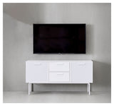 Keep AV Cabinet on base with 2 drawers and 2 fabric doors, White