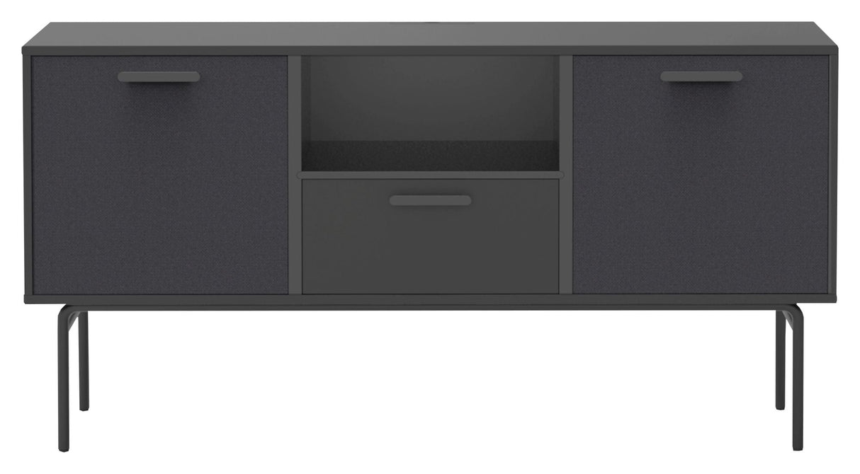 Keep AV Cabinet on base with 2 drawers and 2 fabric doors, Black