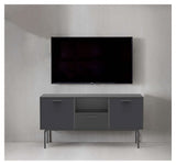 Keep AV Cabinet on base with 2 drawers and 2 fabric doors, Black