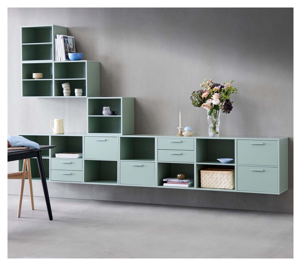 Keep Shelf with 3 fixed shelves. Module 005, Dusty Green