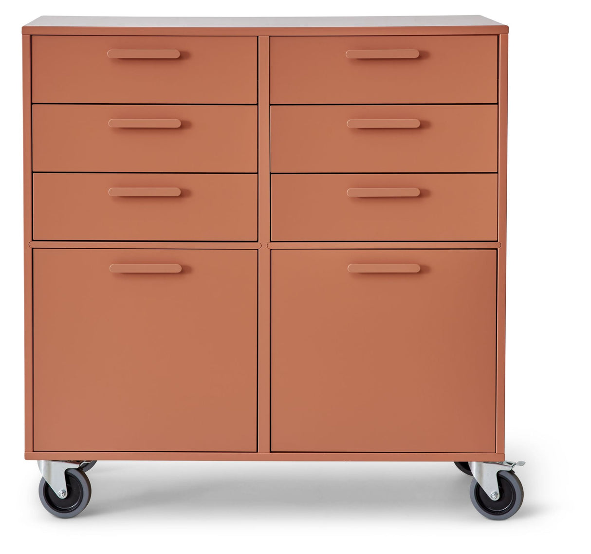 Keep Cabinet with 6 drawers, 2 doors and wheels, Terracotta