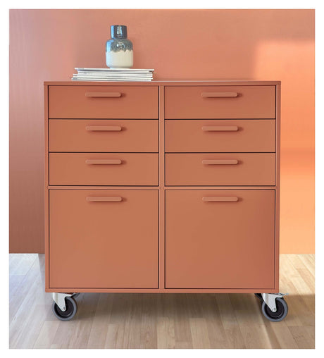 Keep Cabinet with 6 drawers, 2 doors and wheels, Terracotta