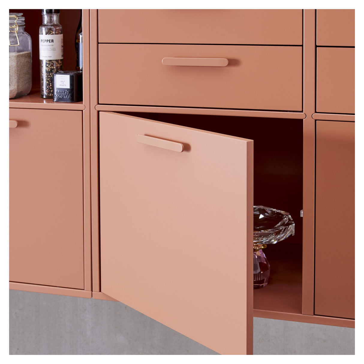 Keep Cabinet with 6 drawers, 2 doors and wheels, Terracotta