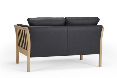 Aya 2 Pers. Sofa Black Leather, Oak