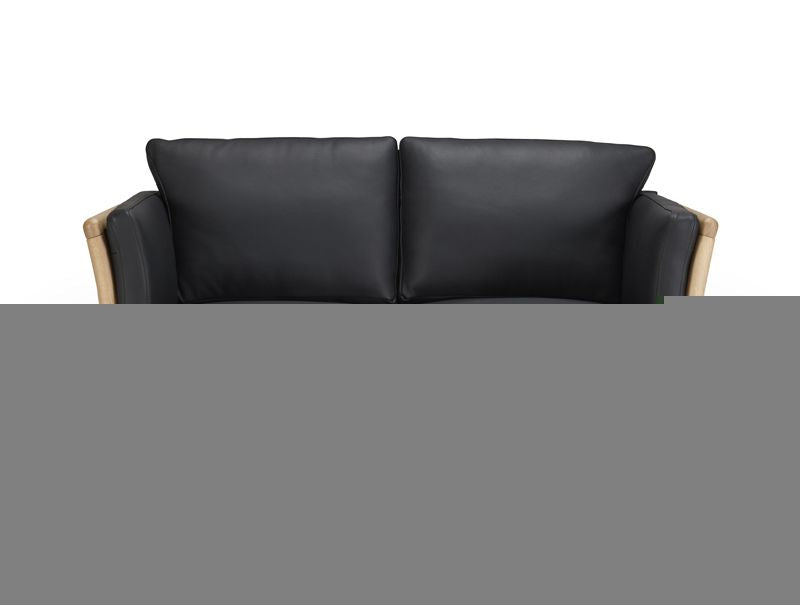 Aya 2 Pers. Sofa Black Leather, Oak